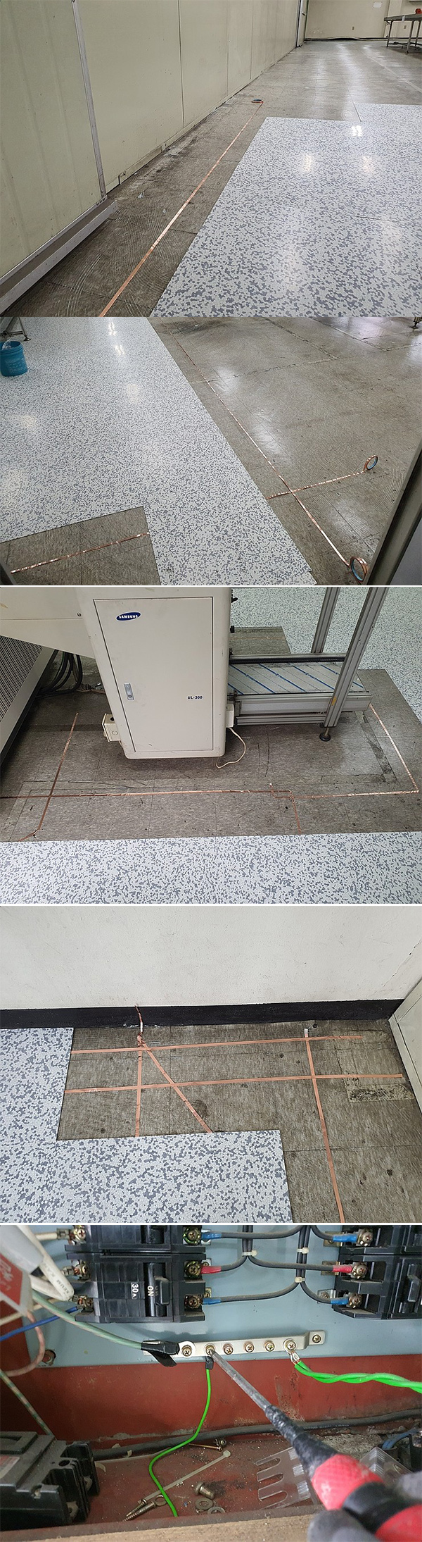 laying copper strip and conductive tiles