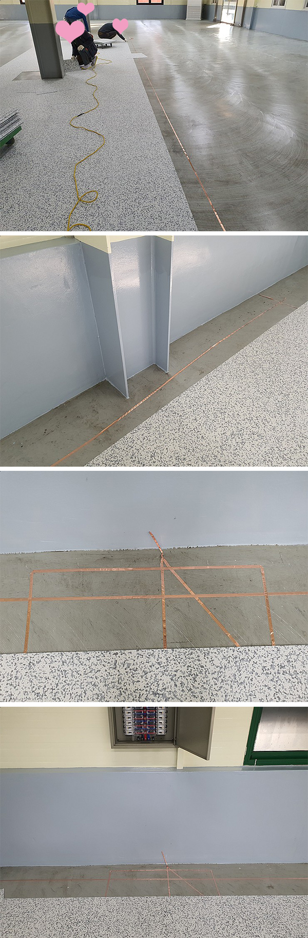 lay copper strips and glue esd tiles